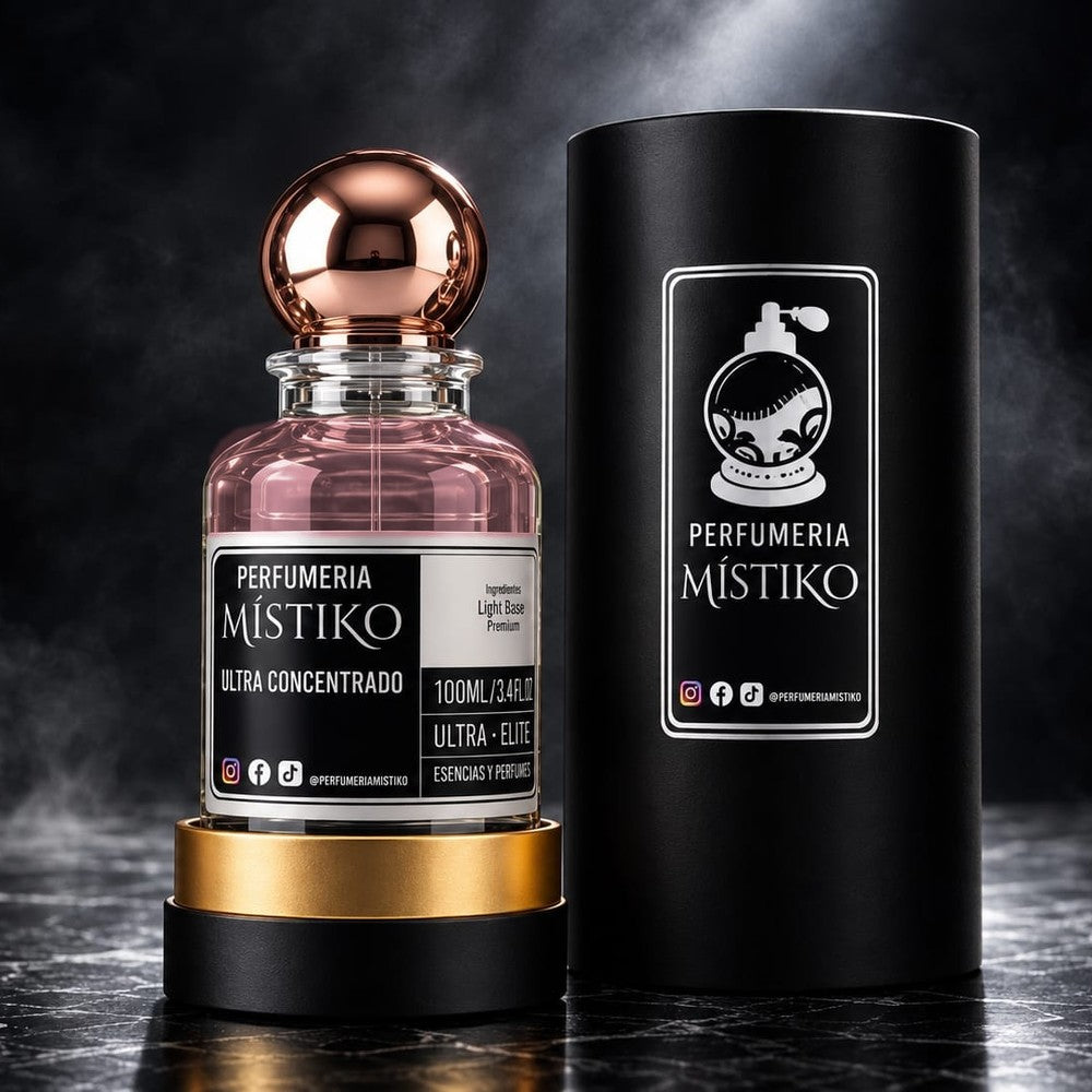 Perfume Místiko Ultra Concentrado para mujer, 100 ml, tapa rosa gold, con su estuche negro