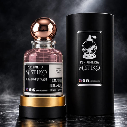 Perfume Místiko Ultra Concentrado para mujer, 100 ml, tapa rosa gold, con su estuche negro